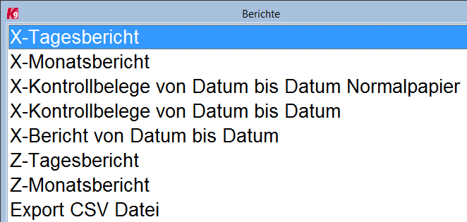 noneBerichte integrierte Kasse